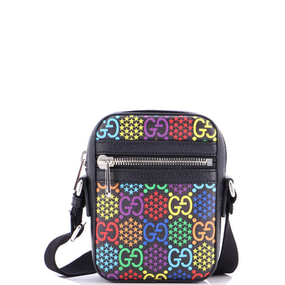 Gucci Front Zip Messenger Bag Psychedelic Print Gg Coated Canvas Mini