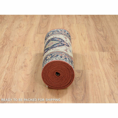 2'5"X19'9" Ivory Hand Knotted Heris Revival Pliable Wool Xl Runner Rug