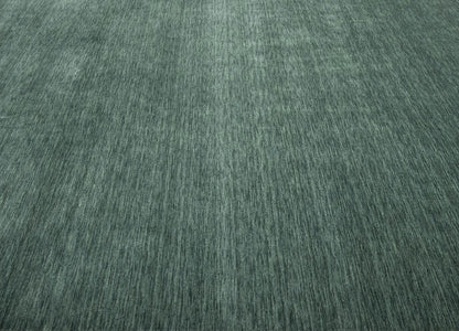 Solid Dark Green Hand-Loomed 9X12 Gabbeh Wool Rug