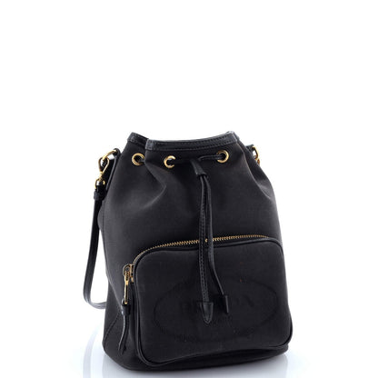 Prada Logo Drawstring Bucket Bag Canvas