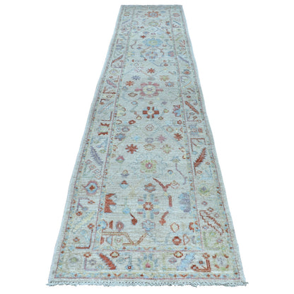 2'10"X13'6" Gray Angora Oushak With Velvety Wool Hand Knotted Runner Rug