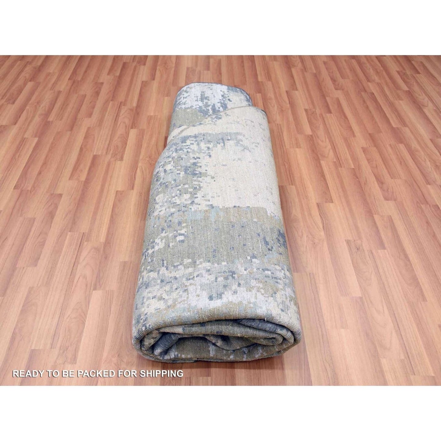 8'5"X8'5" Gray Abstract Design Hand Knotted Wool Round Oriental Rug