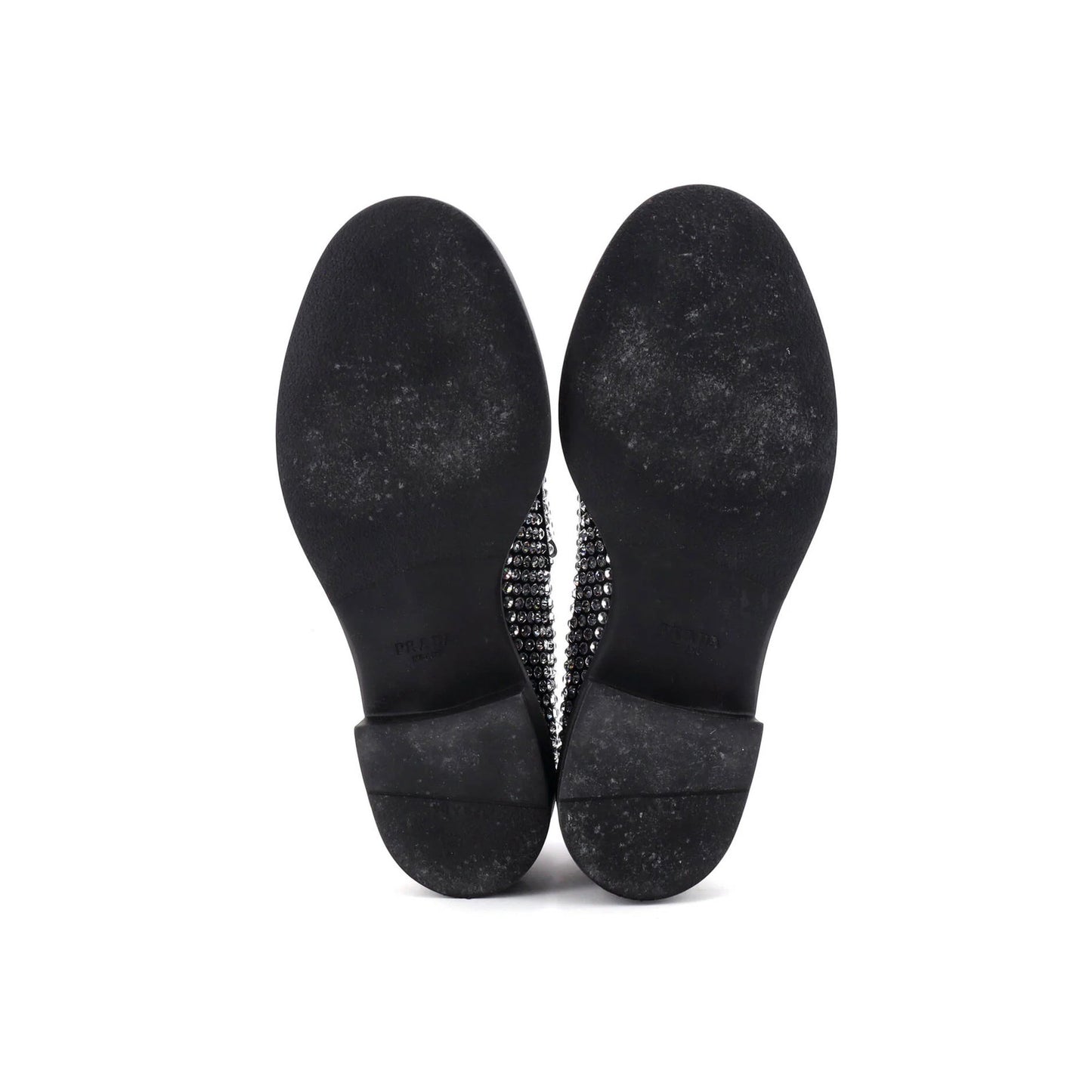 Prada Women'S Triangle Logo Loafers Crystal Embellished Satin