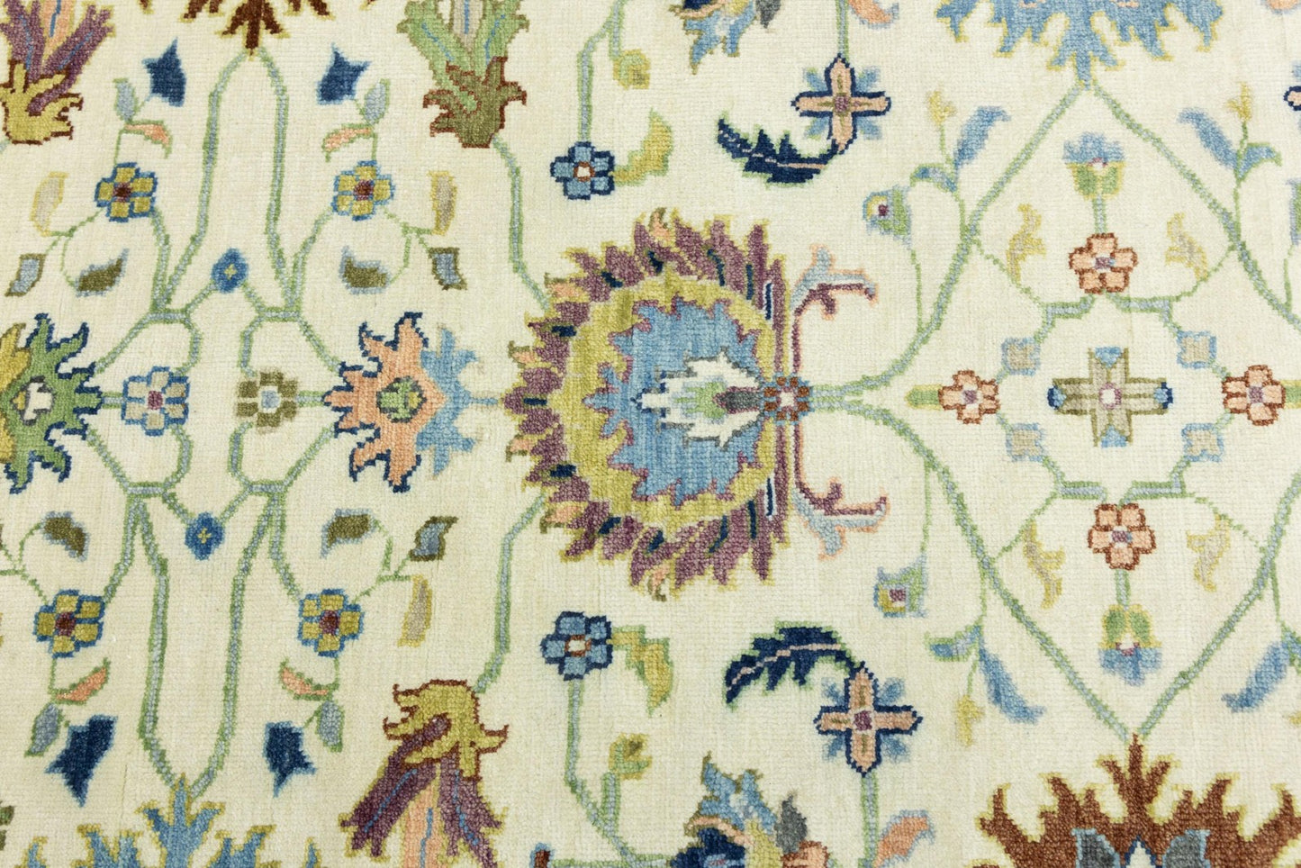 5x8 Ivory Floral Oushak Chobi Hand-Knotted Wool Rug