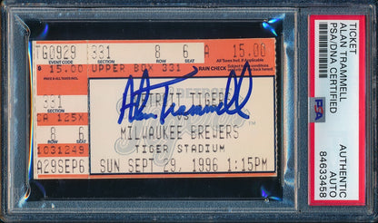 Alan Trammel Autographed 9/19/1996 Ticket Stub