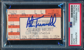 Alan Trammel Autographed 9/19/1996 Ticket Stub