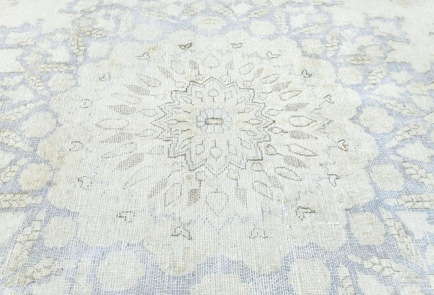 Muted Cream Distressed Handmade Oriental Rug 10x13 ft Vintage Farmhouse Carpet