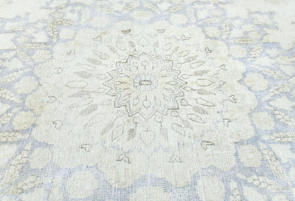 Muted Cream Distressed Handmade Oriental Rug 10x13 ft Vintage Farmhouse Carpet