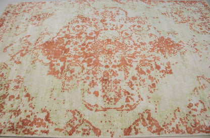 Modern Distressed Oriental Rug Floral Medallion