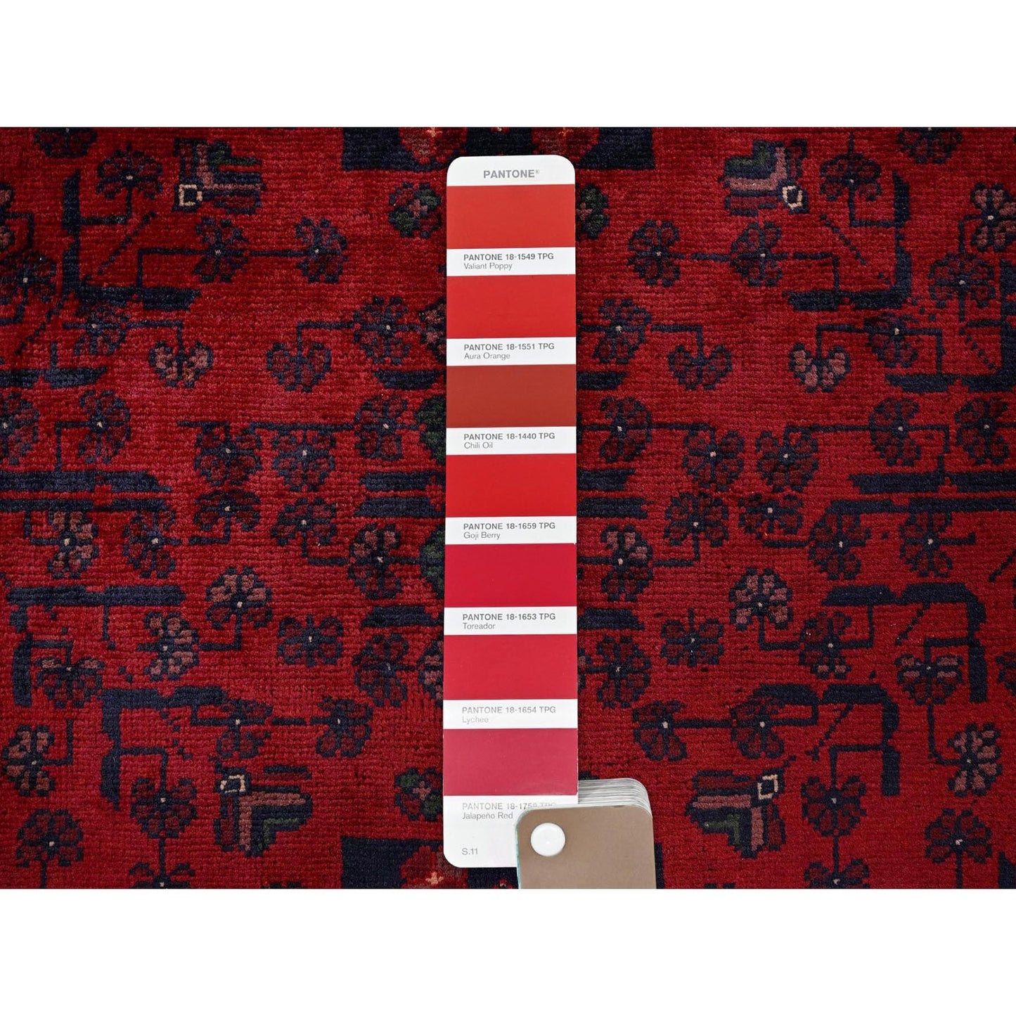 3'5"X4'9" Red Afghan Khamyab Geometric Pattern Soft Wool Hand Knotted Rug