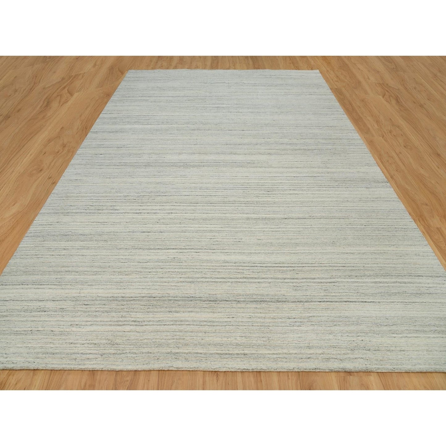 10'1"X14' Old Wood White Hand Loomed Plain Modern Design Undyed Wool Rug