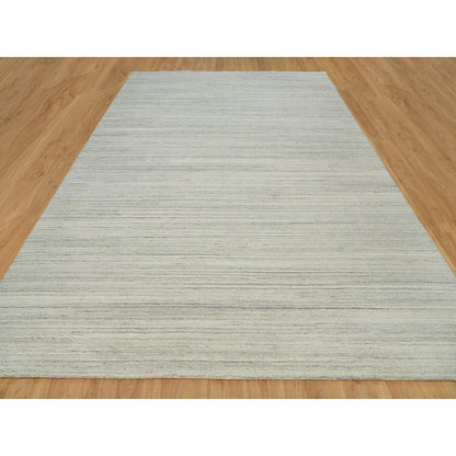 10'1"X14' Old Wood White Hand Loomed Plain Modern Design Undyed Wool Rug