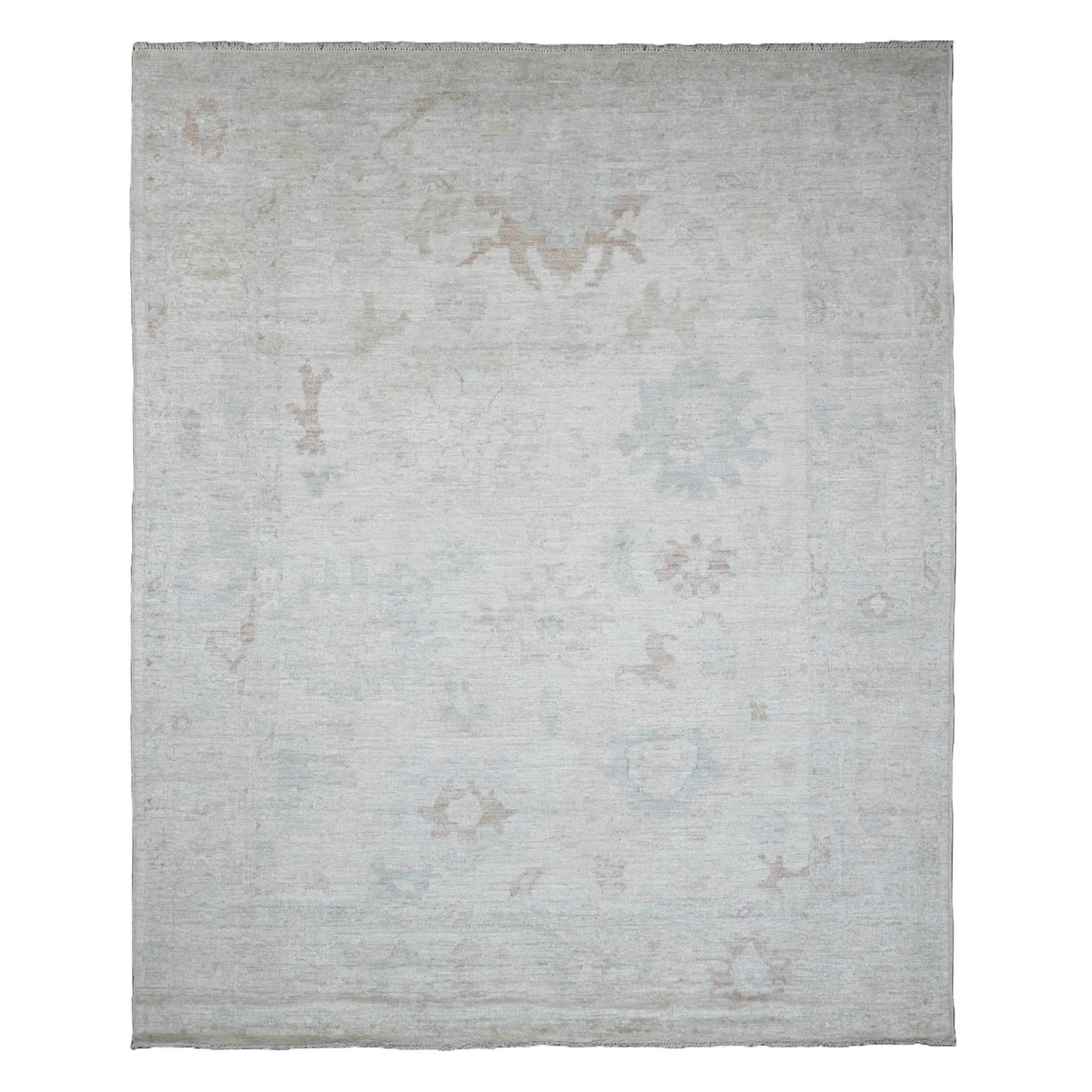 8'X9'7" Misty Gray Afghan Angora Oushak Pure Wool Hand Knotted Rug