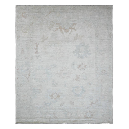 8'X9'7" Misty Gray Afghan Angora Oushak Pure Wool Hand Knotted Rug