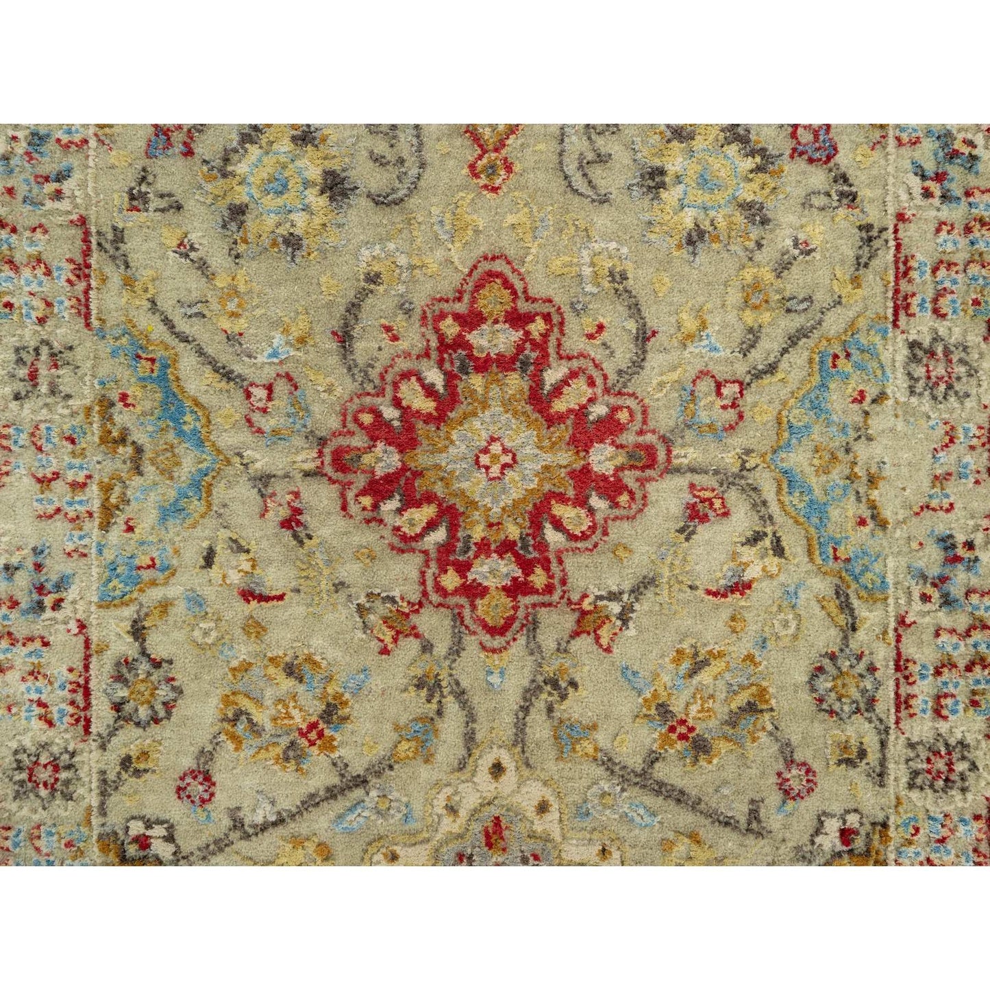 2'9"X15'10" Beige Wool And Silk Sunset Hand Knotted Runner Oriental Rug