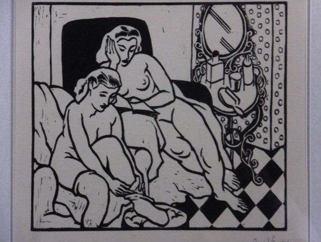 Clment Serveau 1945 Signed Woodcut "Moment Of Rest" French Nude Art Deco