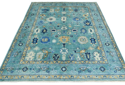 Handmade Blue Kazak Pakistan Rug Floral Modern