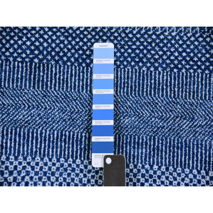 2'7"X12' Penn Blue Modern Grass Wool And Silk Hand Knotted Runner Rug