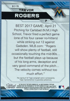 Trevor Rogers Autographed 2017 Bowman'S Best Rookie Baseball Card