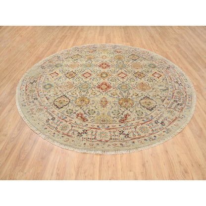 8'9"X8'9" Beige Wool And Pure Silk Hand Knotted Oriental Round Rug