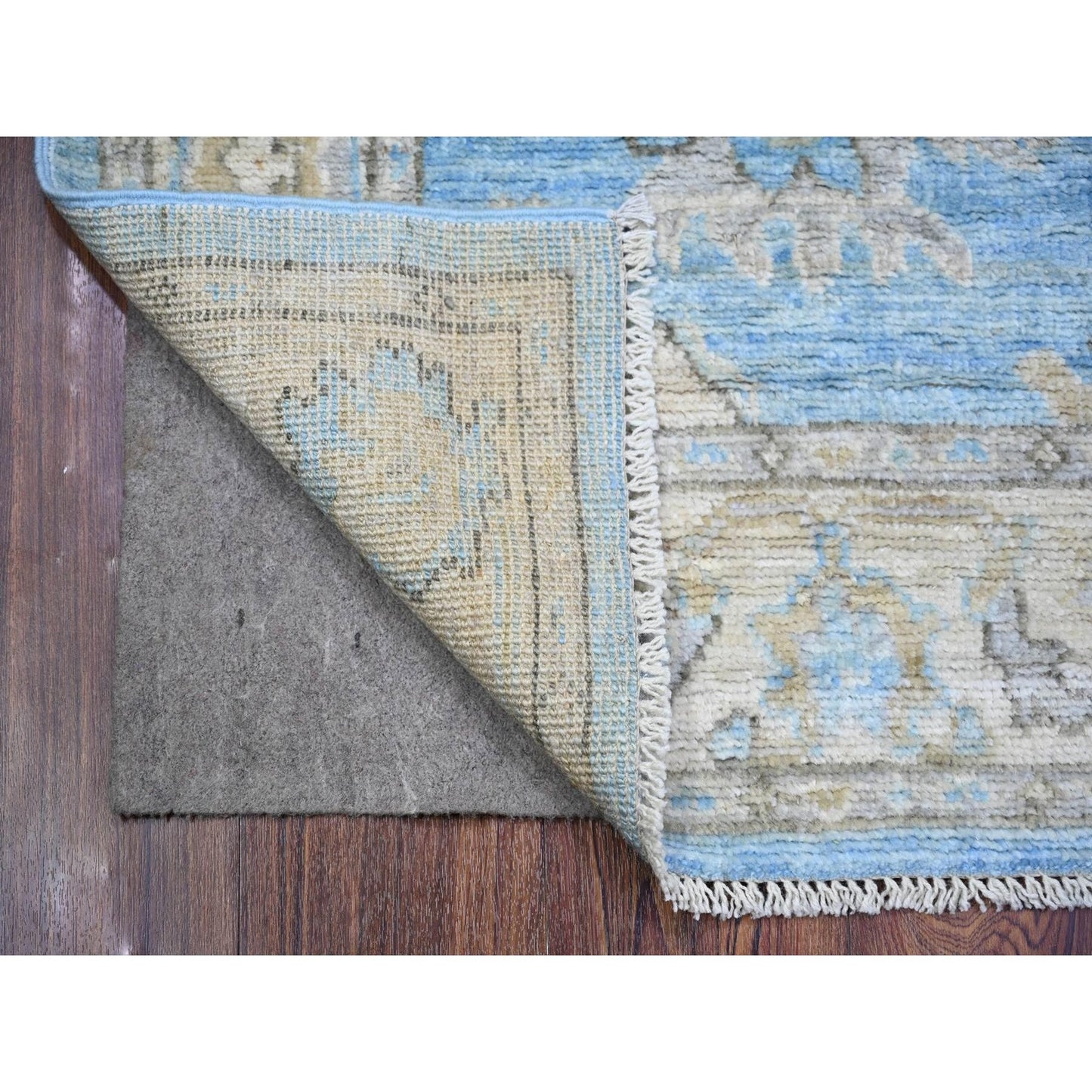 2'9"X9'9" Blue Afghan Angora Oushak Wool Hand Knotted Runner Oriental Rug