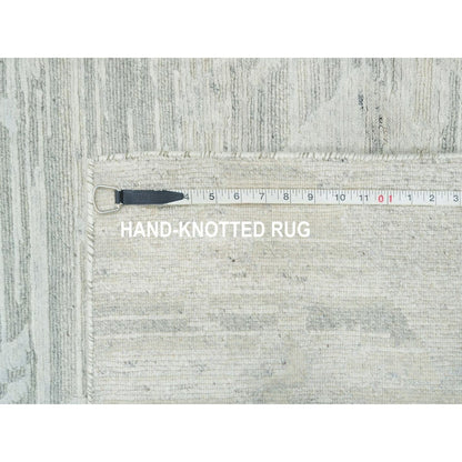 2'6"X16' Ivory And Light Grey Undyed Hand Knotted Xl Runner Oriental Rug