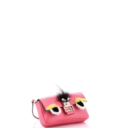 Fendi Monster Baguette Leather And Fur Micro