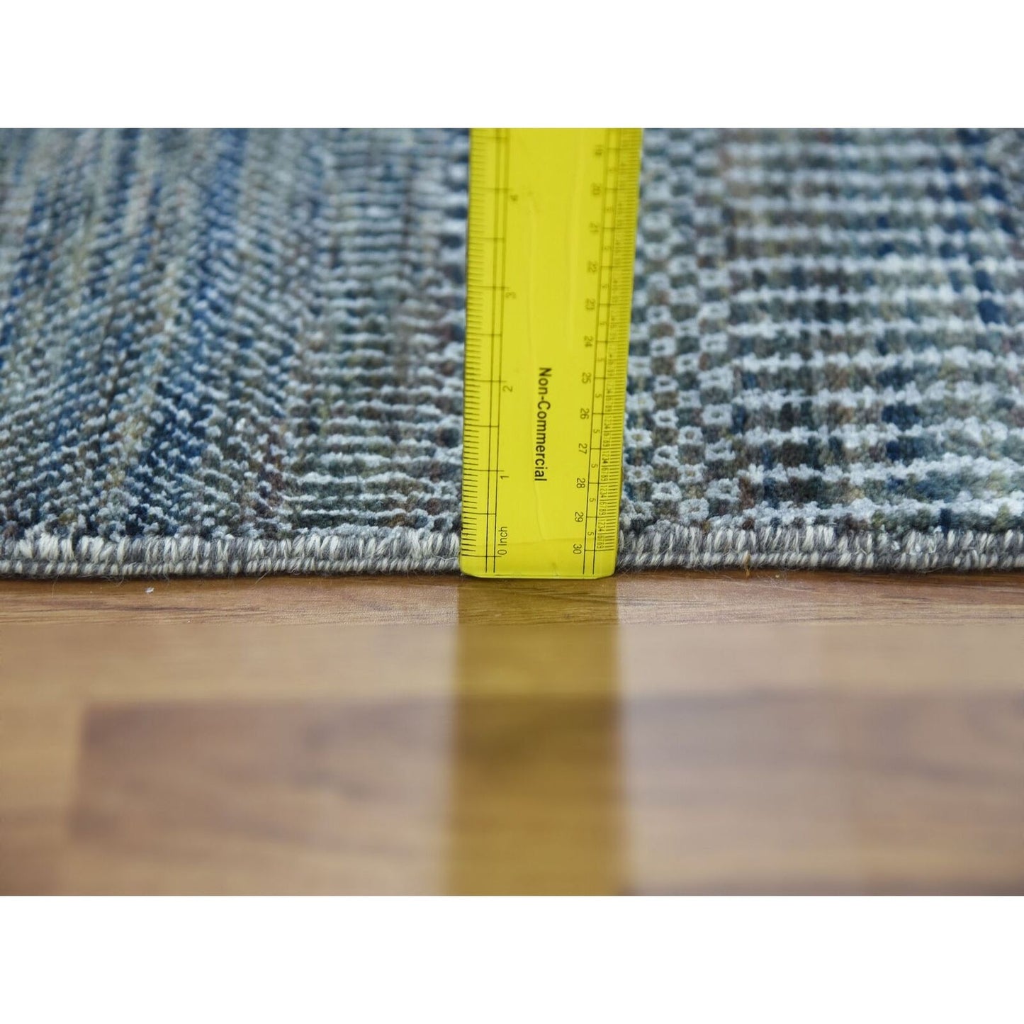 2'7"X14' Gray Wool And Silk Hand Knotted Modern Grass Design Runner Rug