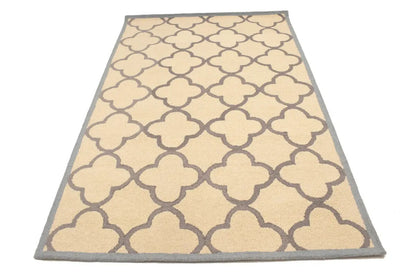 5X8 Ft Hand-Tufted Cream & Taupe Wool Rug Modern