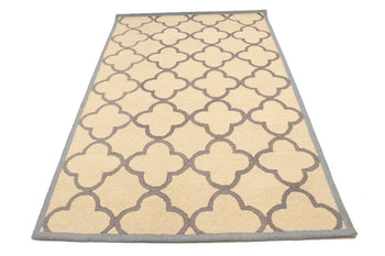 5X8 Ft Hand-Tufted Cream & Taupe Wool Rug Modern