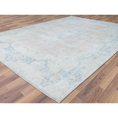 9'9"X13'3" Worn Wool Hand Knotted Pink Vintage Farsian Karman Rug