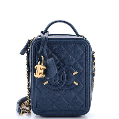Chanel Filigree Vertical Vanity Case Quilted Caviar