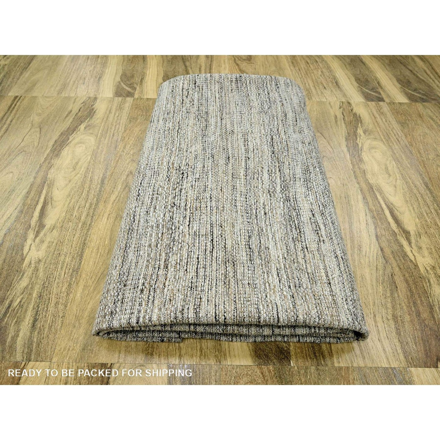 10'3"X13'9" Beige Hand Knotted Rug Distressed & Oxidized Grass Design Wool