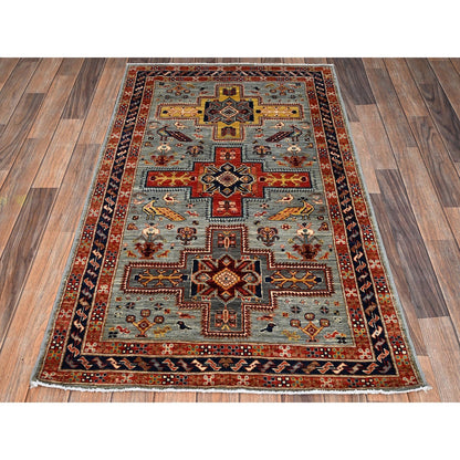 3'X5' Gray Hand Knotted Rug All Wool Armenian Inspired Caucasian Design