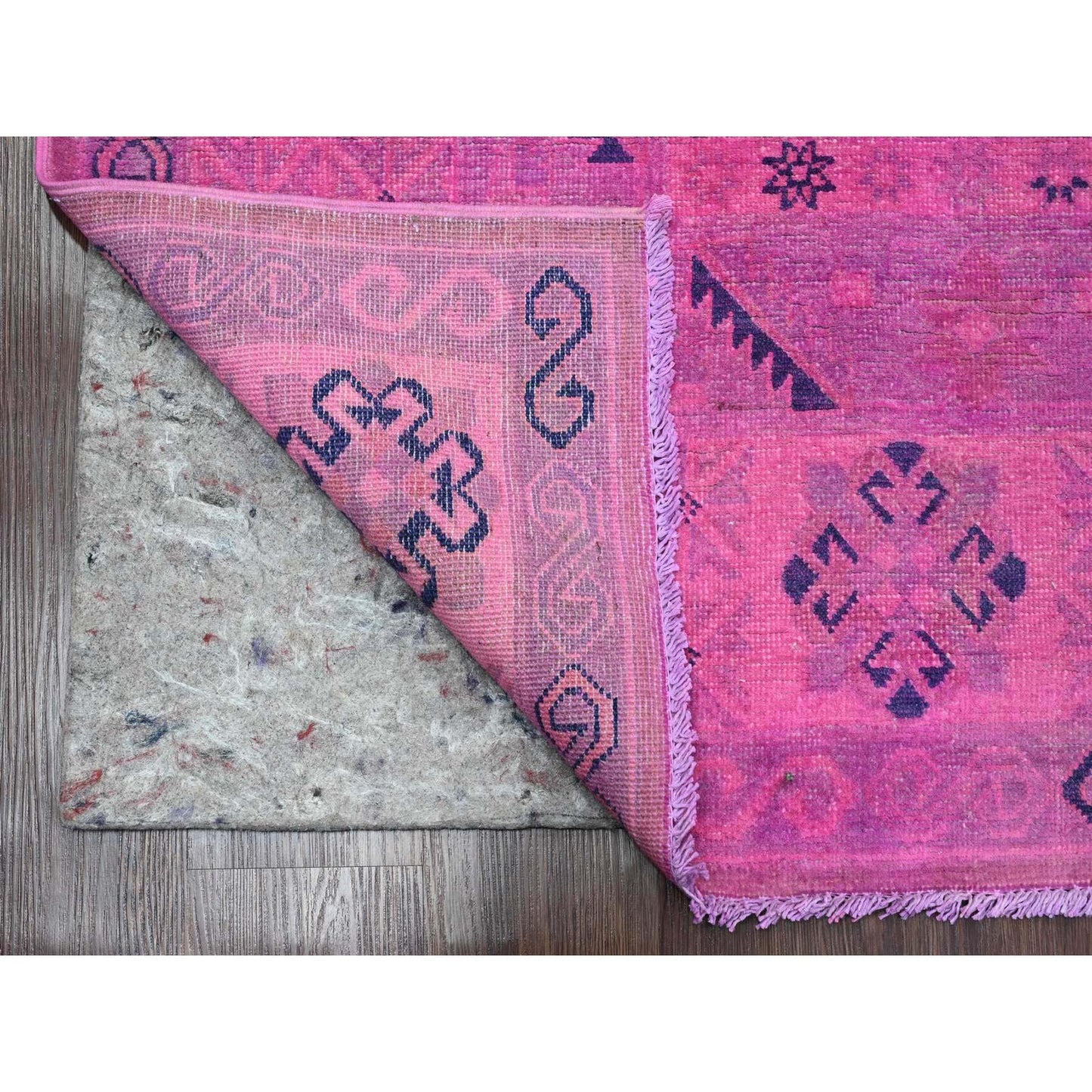 8'X9'7" Hot Pink Overdyed Kazak Geometric Design Hand Knotted Wool Rug