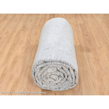 12'X18'2" Wool And Silk Hand Loomed Gray Fine Jacquard Oversized Rug