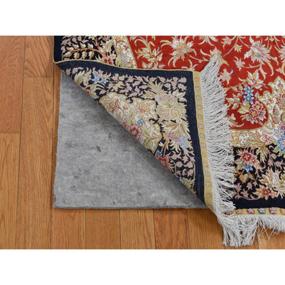 4'1"X6'4" Ajax Red Kishoon Design 400 Kpsi Pure Silk Hand Knotted Rug