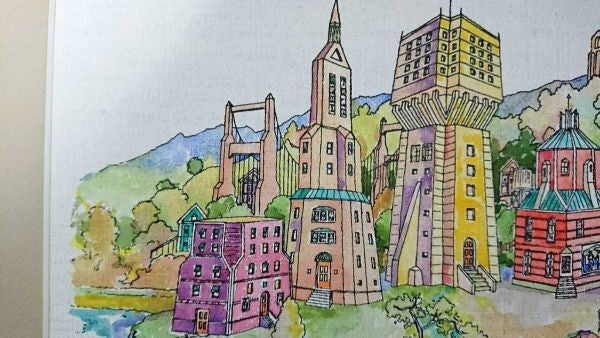 Italian Signed Canvas Watercolor Art Original Cityscape 36x26cm