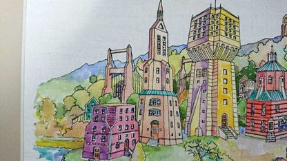 Italian Signed Canvas Watercolor Art Original Cityscape 36x26cm
