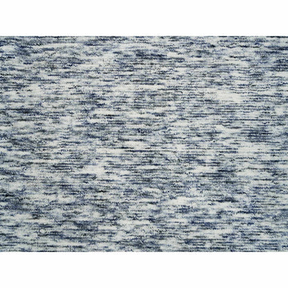 6'1"X9'1" Blue Modern Striae Design Pure Wool Hand Loomed Oriental Rug