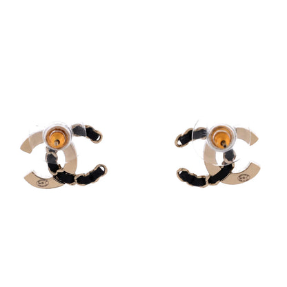 Chanel Cc Stud Earrings Metal With Leather And Crystals