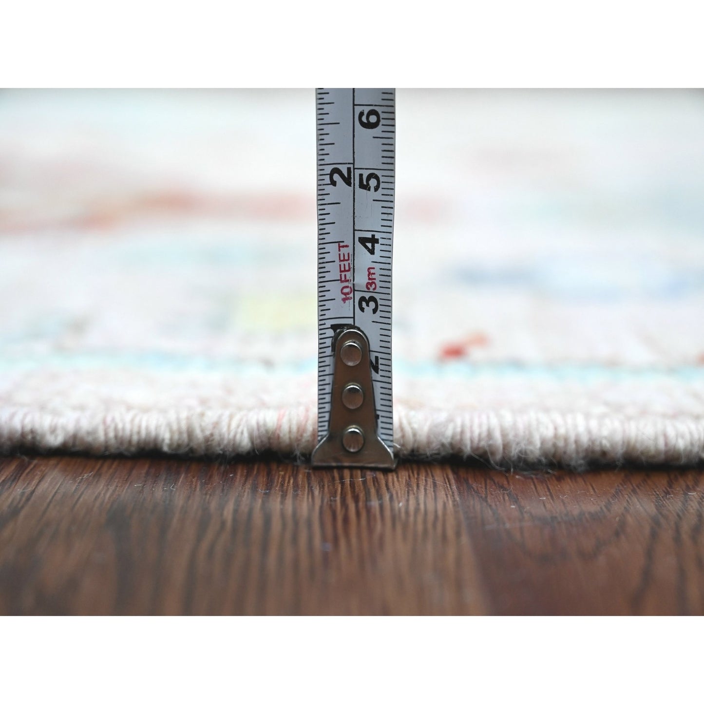 4'X6'2" Crepe Pink Anatolian Village Inspired Pure Wool Hand Knotted Rug