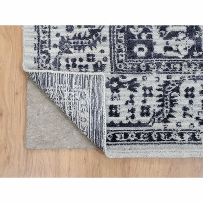 8'X10' Black Wool And Silk Hand Loomed Erased Serapi Heris Design Rug