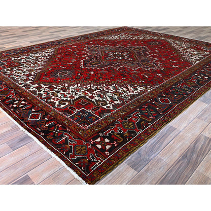 7'9"X10'9" Ruby Red With Geometric Medallion Tribal Weave Oriental Rug