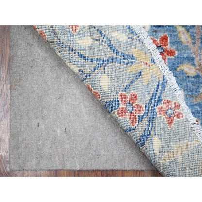 6'X6' Uranian Blue Wool Peshawar Birds Of Paradise Hand Knotted Round Rug