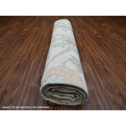 11'9"X15'9" Ivory Afghan Angora Oushak Hand Knotted Wool Oversized Rug
