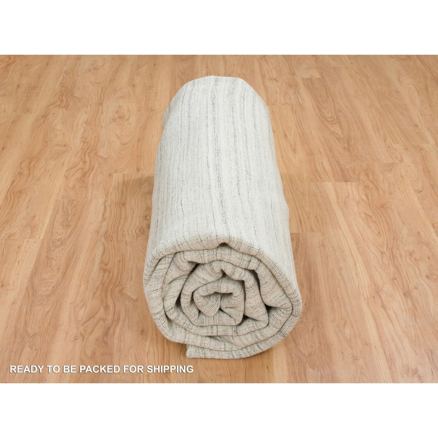 12'1"X12'1" Ivory Hand Loomed Undyed Natural Wool Modern Design Round Rug