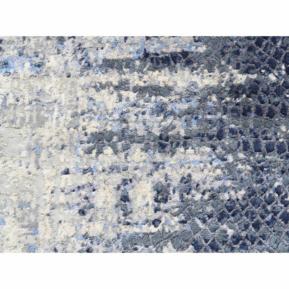 2'5"X6'1" Blue Abstract Mosaic Design Wool-Silk Hand Knotted Runner Rug