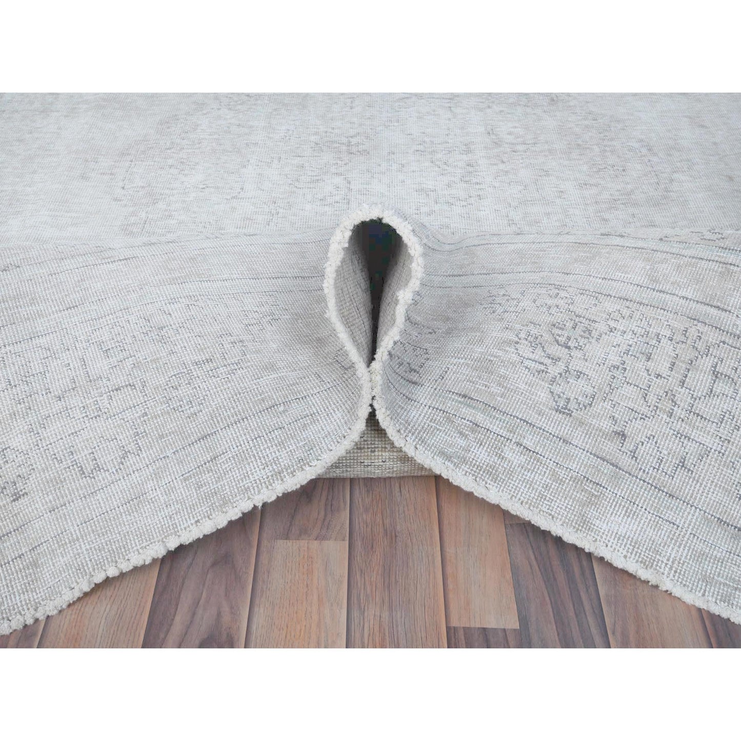 7'1"X10'8" Gray Old Farsian Hand Knotted Worn Down Wool Distressed Rug