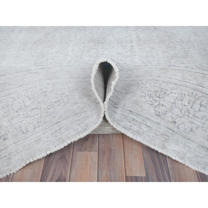 7'1"X10'8" Gray Old Farsian Hand Knotted Worn Down Wool Distressed Rug